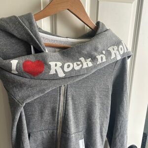 EUC size M Local Celebrity brand Gray Hoodie with Rock n' Roll graphic sleeve